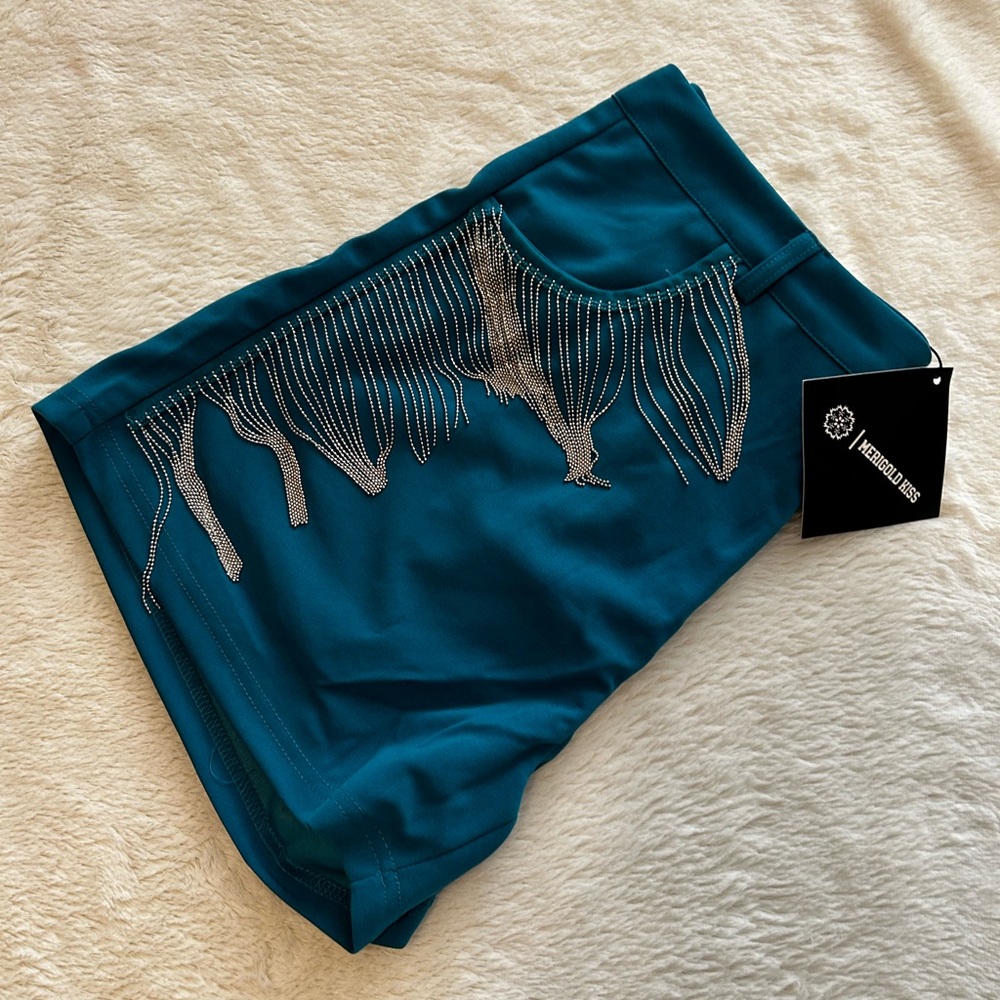 Beautiful Rhinestone, Deep Teal Boutique Shorts